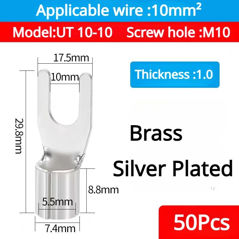 50PCS UT1.5 -10 Non-Insulated Ring Fork U-Type Terminal Tin-Plated Copper Terminals Assortment Kit Cable Wire Connector Crimp