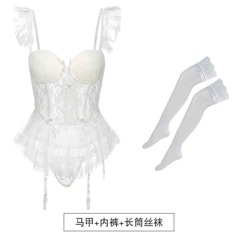 Underwear Small Breasts Gather Sexy Mesh Yarn with Chest Pad Steel Ring Outside, Bra Vest, Body Sculpting Skirt, Erotic Underwear