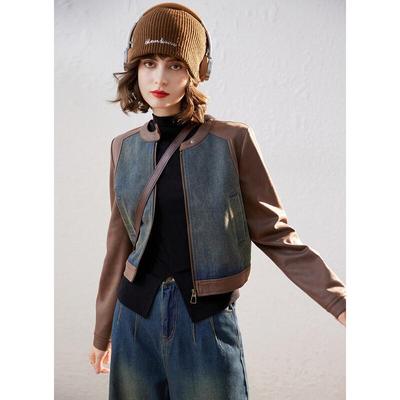 Bailuyu Damen Retro Color-Block Jeans-Kurzjacke