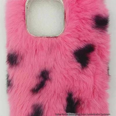 Rex Rabbit Plush Leopard Print Mobile Phone Case for Autumn and Winter