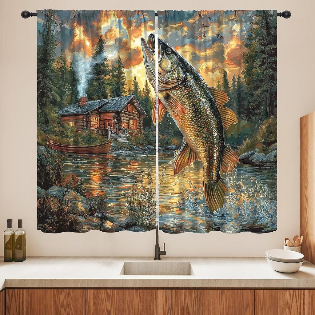 Blackout Wolf Curtains Retro Nature Wildlife Drapes Aurora Forest Wolves Animal Pattern Window Treatments Curtain Living Made Of Polyester Washable