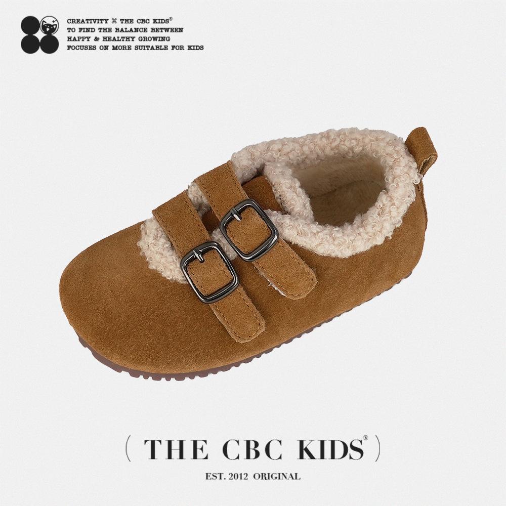 

XSHX [Ягненок Бокен] Детские бархатные туфли Осень и зима бархатные для мальчиков и девочек на двойной липучке из коровьей кожи 25