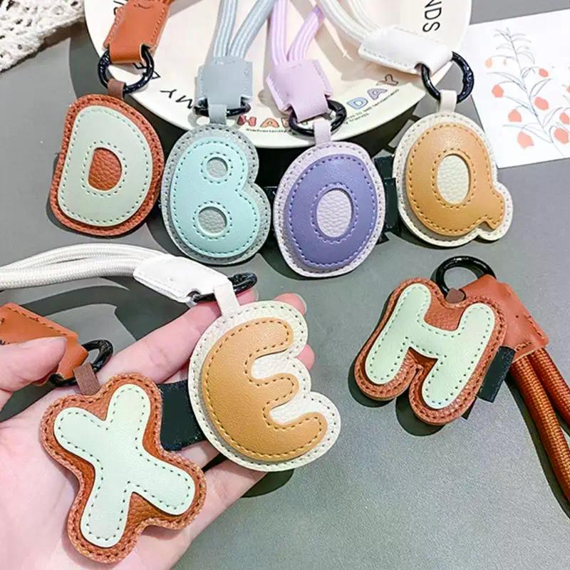 PU Leather 26 Keychains Colorful Braied Wrist Strap Anti-loss Lanyard Keyring Suitcase Camera Phone Case Backpack Pendant
