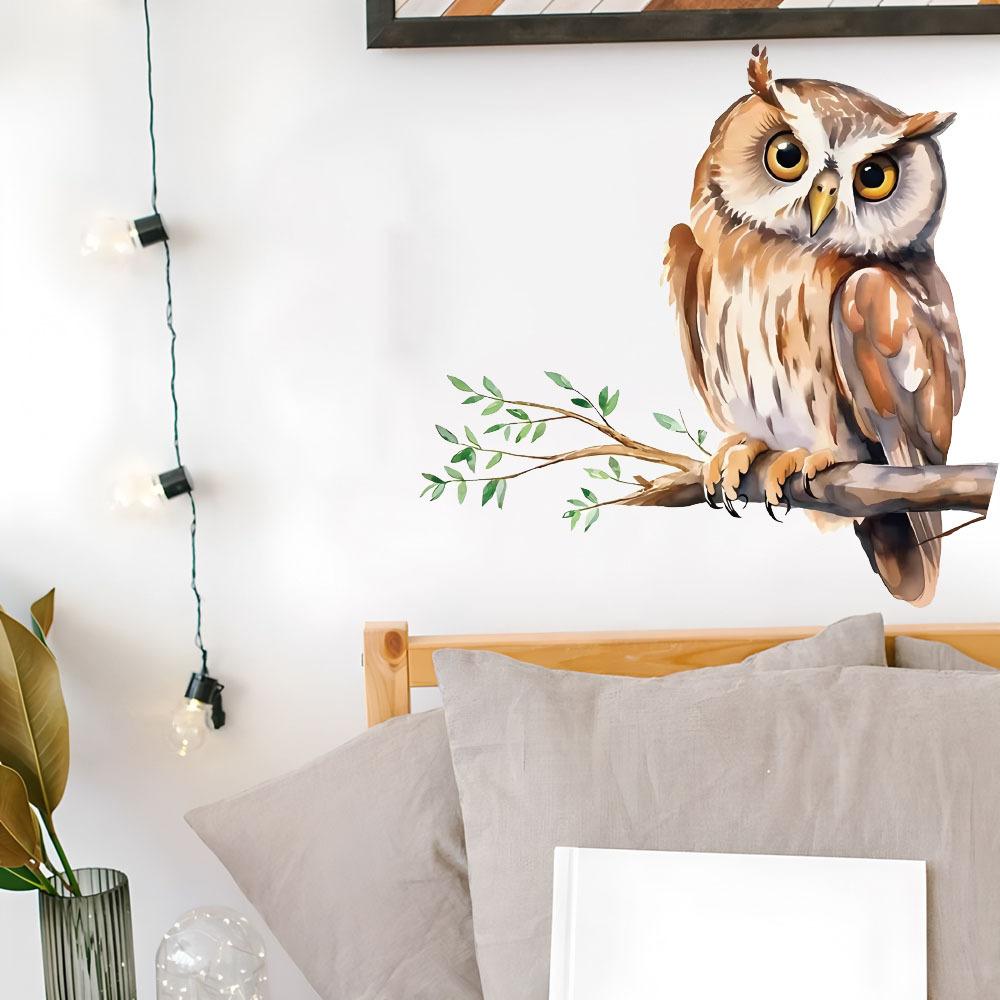 Self-adhesive Cartoon Owl On Branch Wall Stickers for Living Room Bedroom Study Home Decor