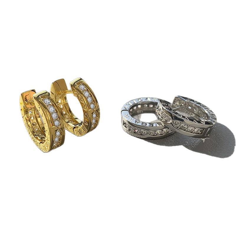 Retro Inlaid Silver Diamond Stud Earrings - Women's High-End Luxury French Hoops & Ear Cuffs