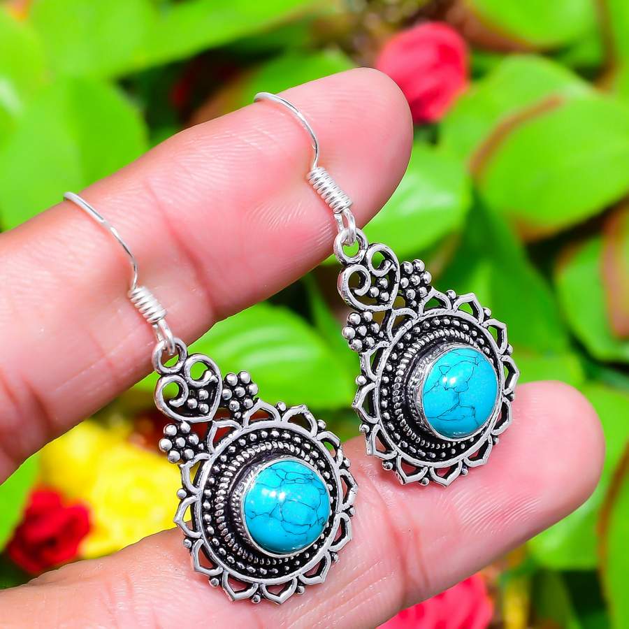 Santa Rosa Turquoise Gemstone 925 Sterling Silver Jewelry Earring 1.77" B1I56
