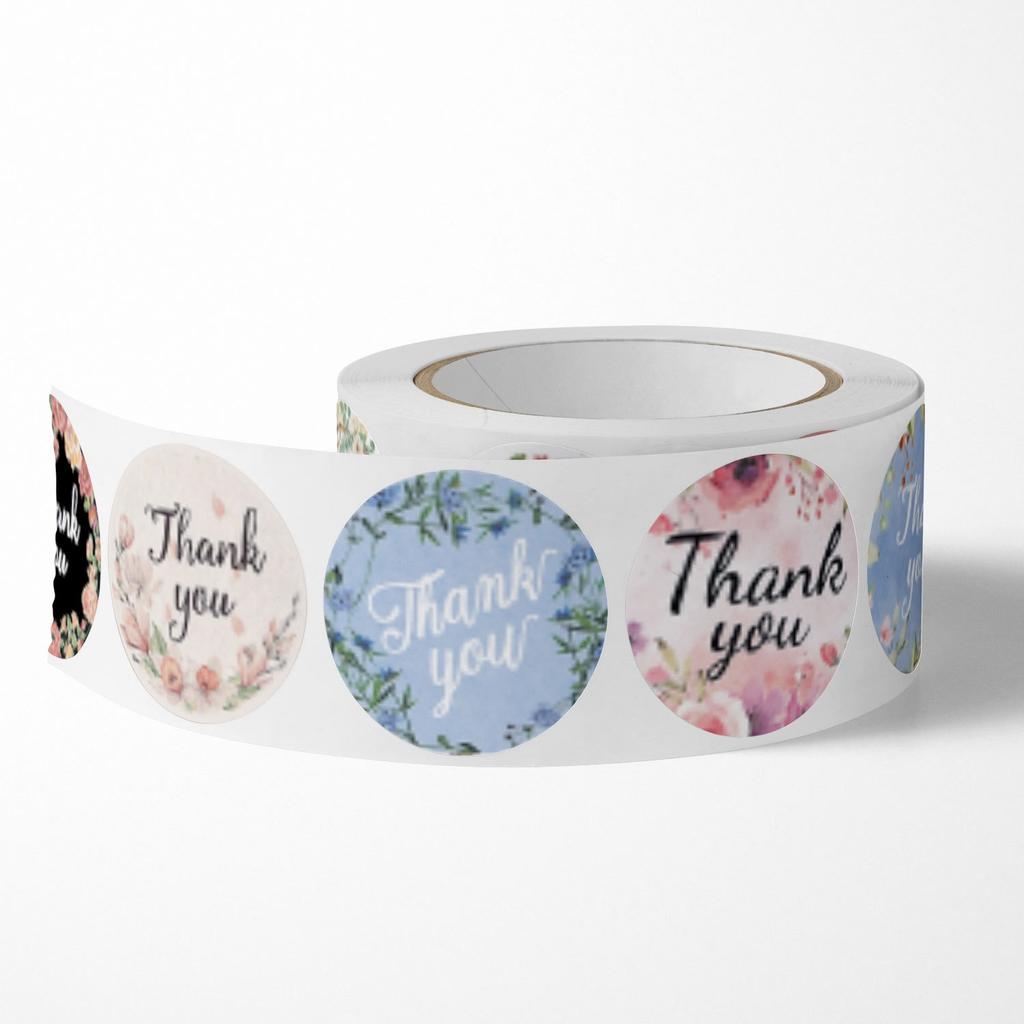 Floral Thank You Stickers Roll - 500 Pieces/roll Thank You Stickers Labels for Envelopes, Bubble Mailers and Gift Bags Packaging