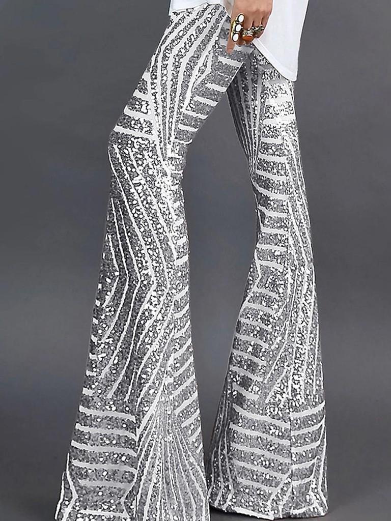 2025 Summer Women's High Waist Sequin Patchwork Wide-Leg Pants - European and American Casual Fashion Trend