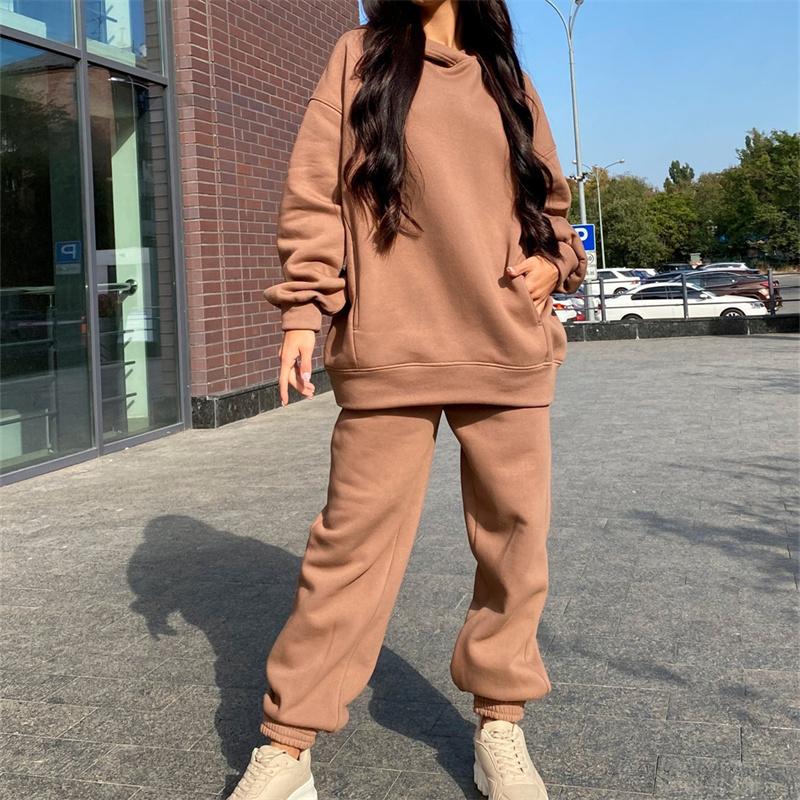 Winter Women's Sets Hooded Long Sleeve Hoodie Sport Pants Lady Suit Two Piece SetCasual Fleece Tracksuit Women Streetwear