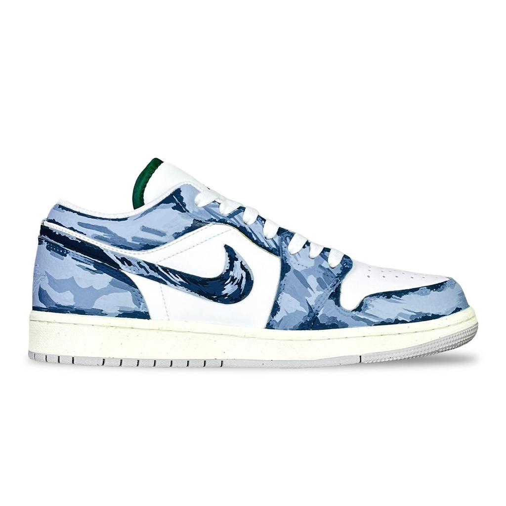Jordan Air Jordan 1 Slip Resistant Abrasion Resistant Low top Vintage Basketball Shoes Unisex Blue Purple FQ7687-300(Team528-)