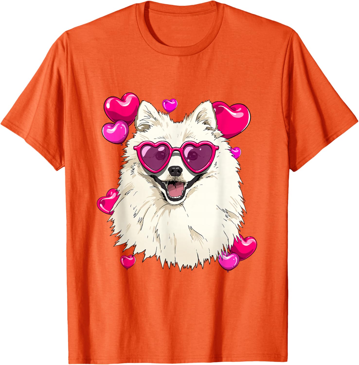 American Eskimo Dog Valentines Day Heart Sunglasses Graphic T-Shirt Casual Cotton Tee 4XL