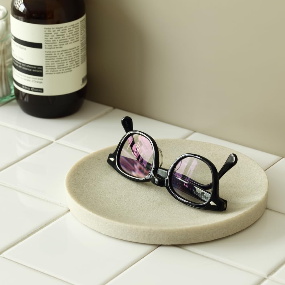 ideaco (ideaco) Stone-look Tray, 18cm Diameter x 1.5cm Height, AMENITY TRAY L, Stone Sand White
