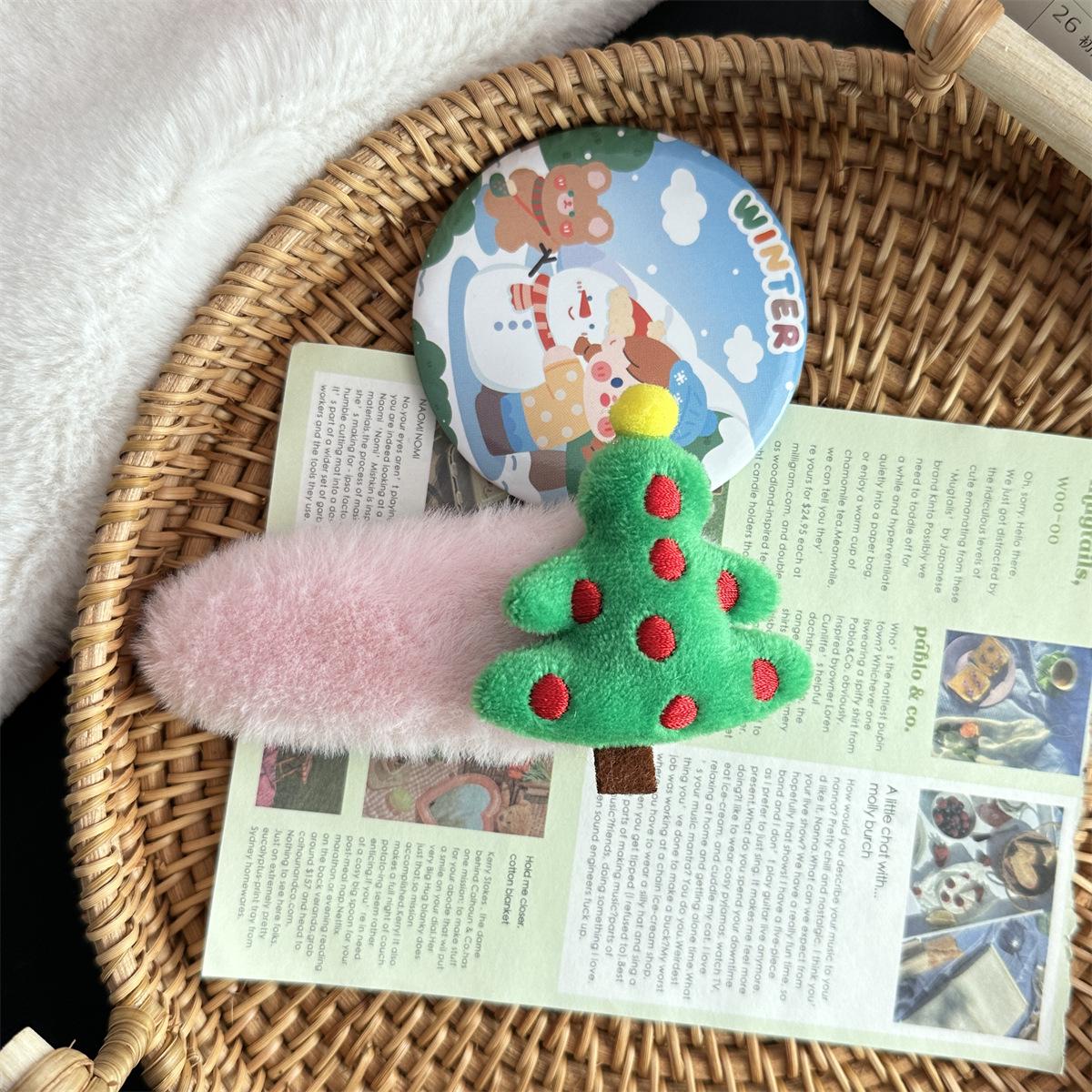 

Christmas Reindeer Plush Hair Clip & Snowman Brooch - Festive Accessories for Women & Girls