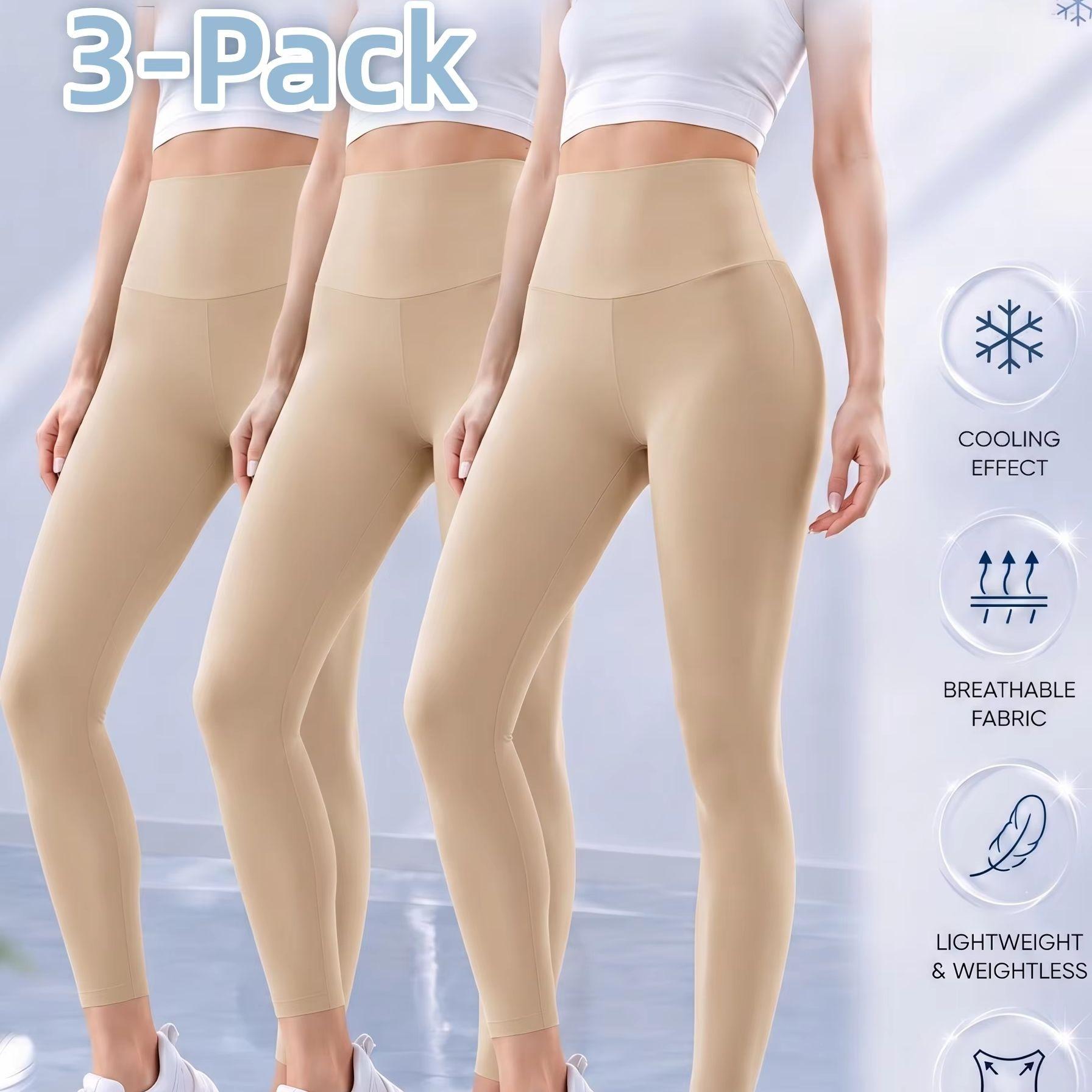 3er-Pack High Waist Kühlende Knöchellange Yoga-Leggings Atmungsaktiv Dehnbar Nahtlos Trainingshose für Sport und tägliche Freizeitkleidung M beige