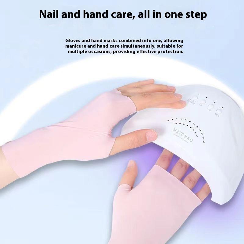 Pro Uv Protection Gloves For Nail Art Gel Nail Lamp Sunscreen Gloves Fingerless Hand Sun Care Thin Cool Ice Silk Silky Sun Glove