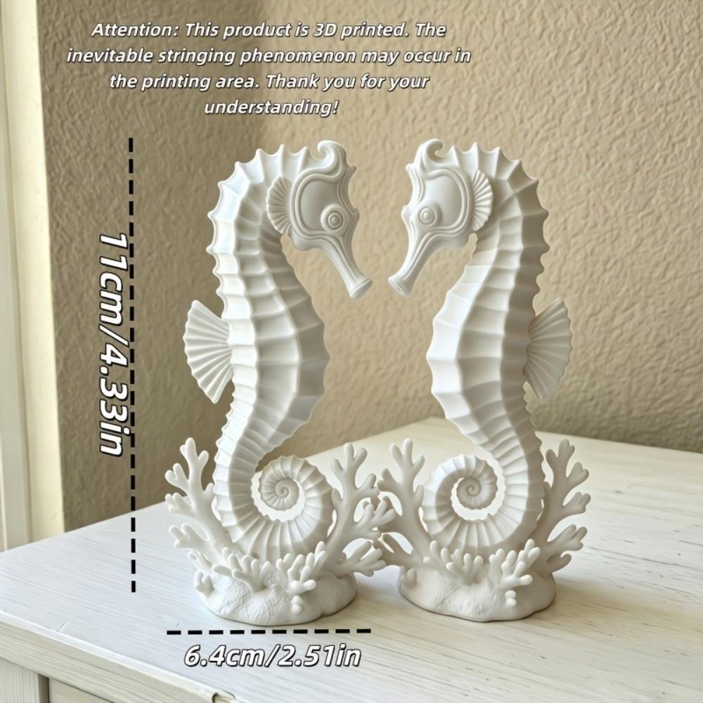2PCS Minimalist Coral Base Seahorse Statue Double Seahorse Seahorse Table Decor Gift Giving