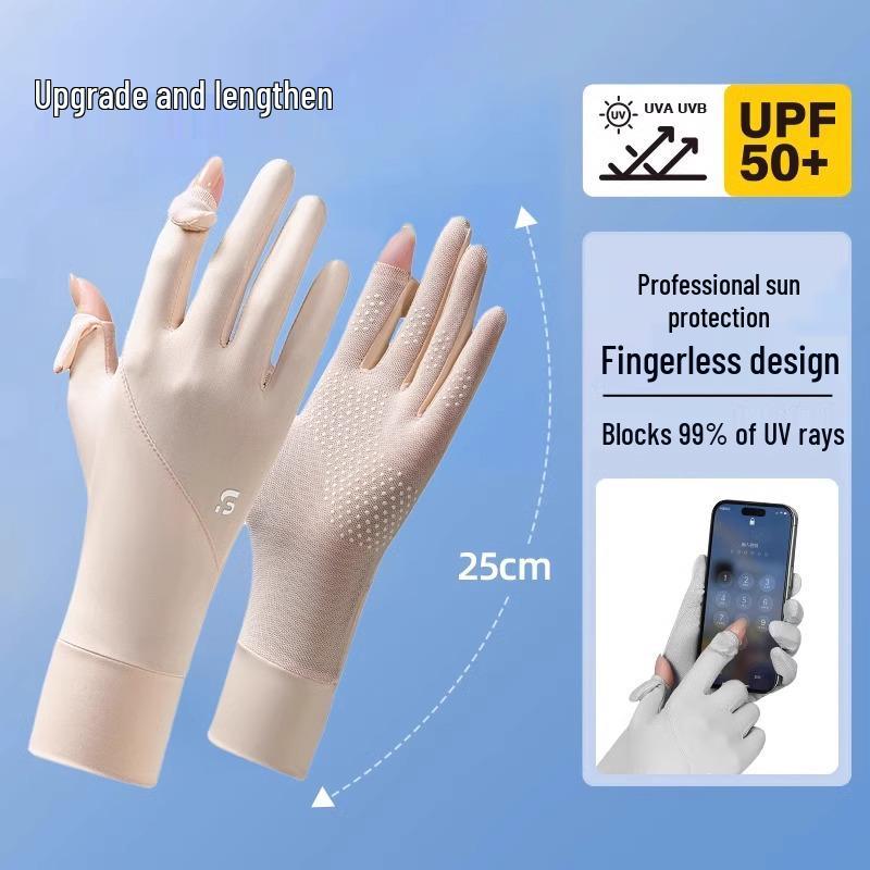 

Women s UV Protection Fingerless Gloves - Touchscreen, Non-Slip, Ice Silk, Thin Summer Style for Cycling, Driving, and Sports.