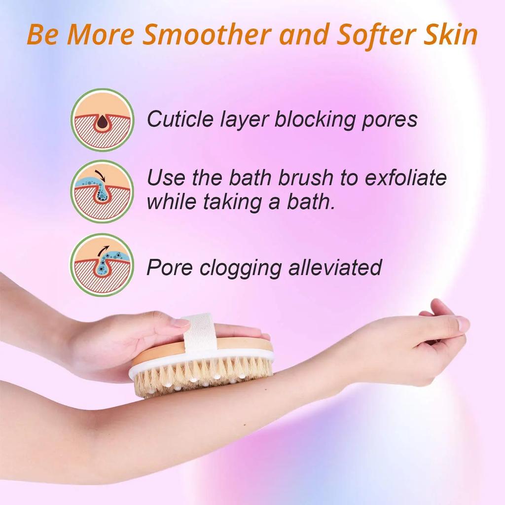 Wet Dry Skin Body Brush Natural Pig Bristles Dry Skin Exfoliating Body Massage Cleaning SPA Tool For Cellulite Lymphatic Drainag