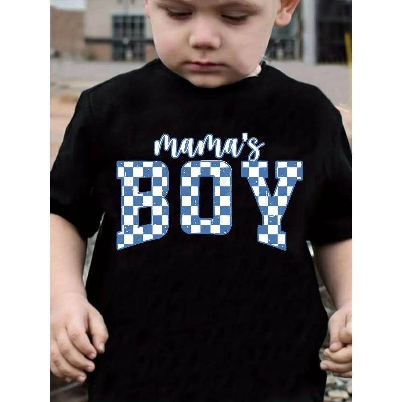 European Sizes MAMA's BOY Printed T-Shirt, Boys Casual Fashion Round Neck Short Sleeve T-Shirt Spring Summer, Boys Clothing