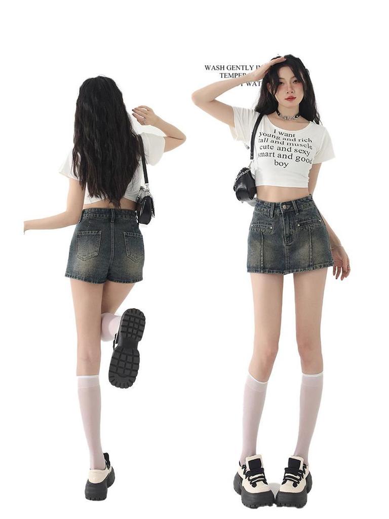 Korean Style High-Waist A-Line Denim Mini Skirt for Women - Spring/Summer Bodycon Skirt