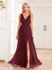 2024 Sparkling Chiffon Sleeve Double V-Neck A-Line Bridesmaid Dress with Side Slit