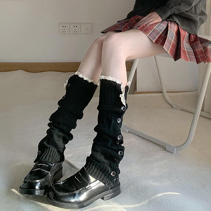 

Новые серые вязаные носки-гольфы с пуговицами, винтажные гетры, простые, универсальные, теплые носки B