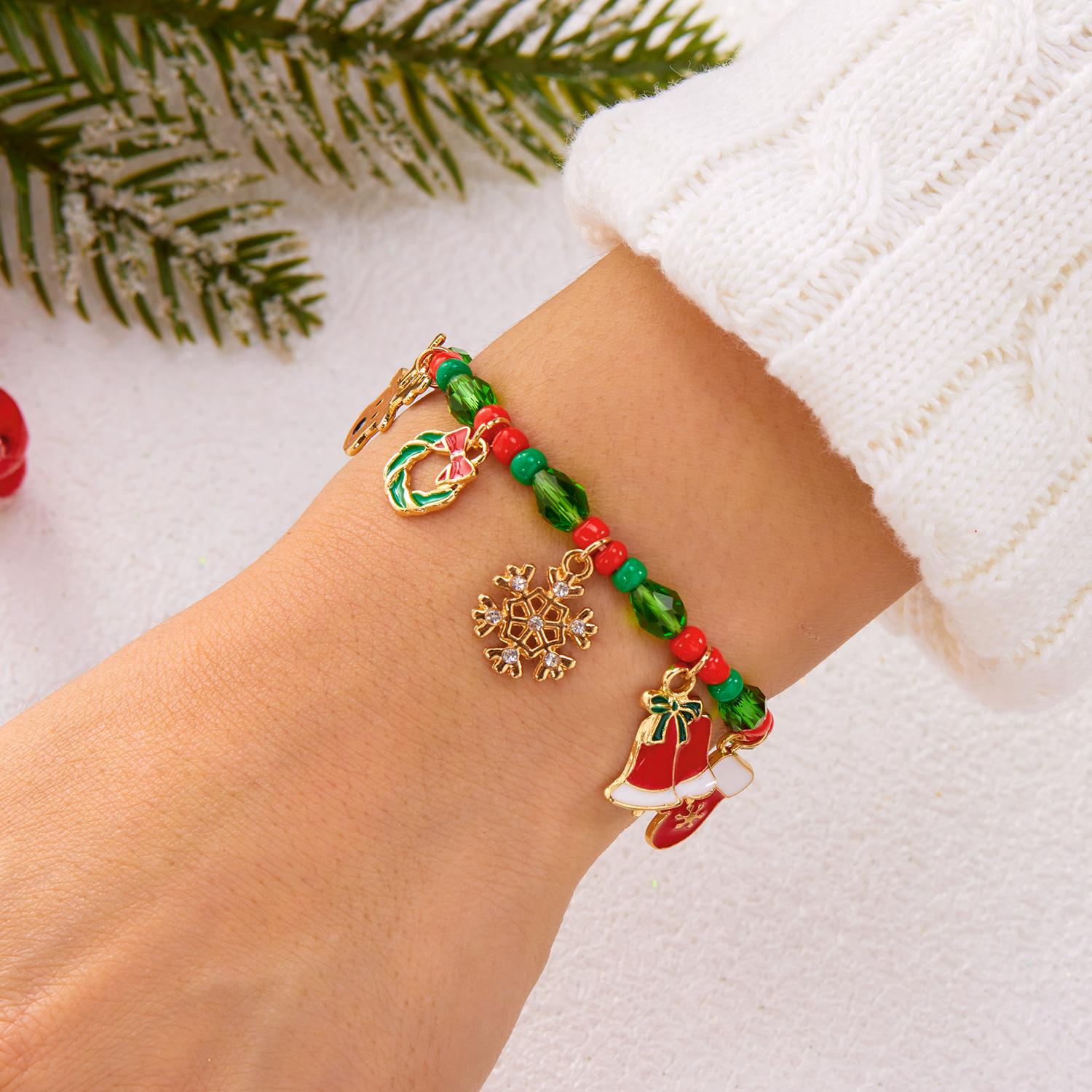 

Cute Christmas Beaded Metal Bracelet for Women Xmas Santa Claus Crystal Snowman Elk Festival Jewelry Party Fashion Unisex Gifts