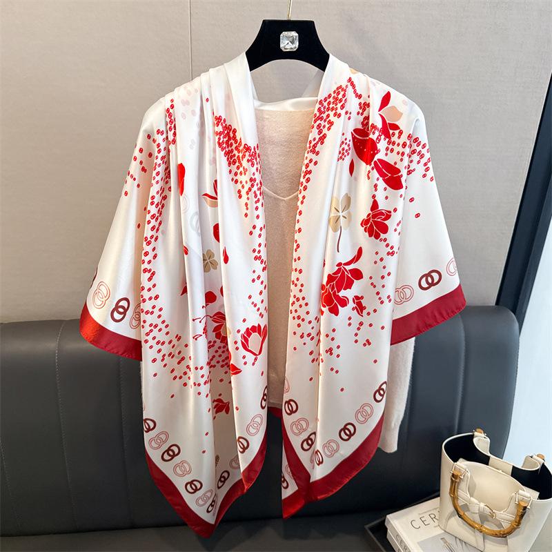 Mori floral simulation silk high-end 111cm large square scarf silk scarf printed shawl sunscreen scarf headscarf scarf