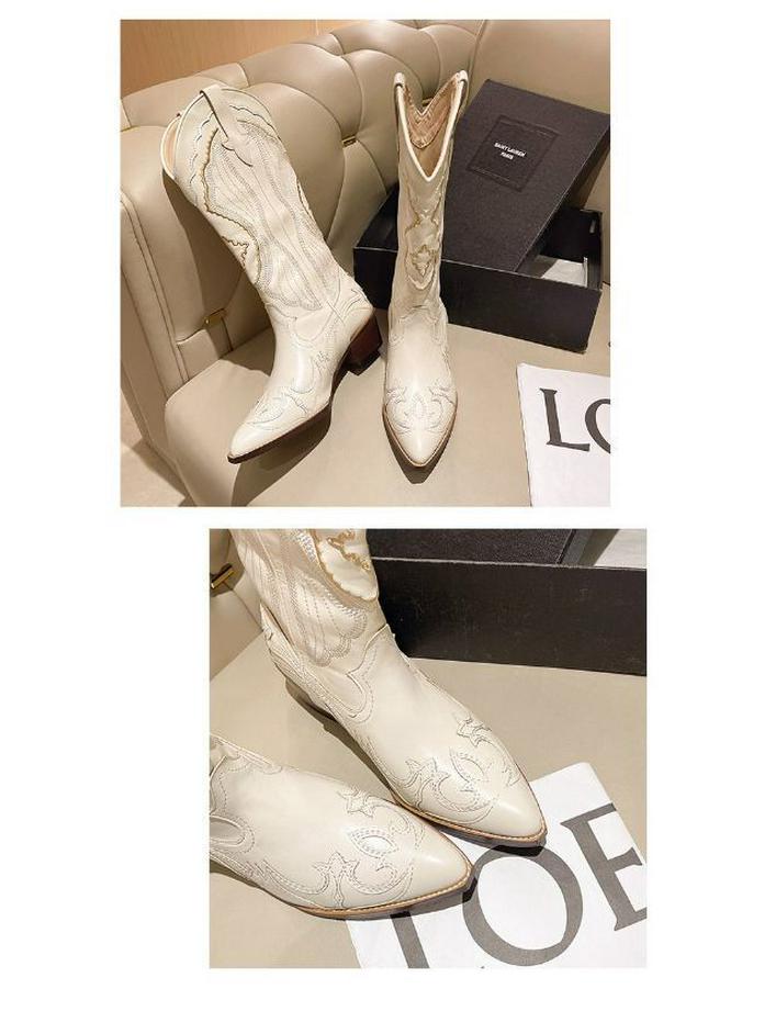 Damen Überknie-Cowboystiefel mit spitzer Zehenpartie in Übergröße - 2025 Herbst/Winter Klobiger Absatz Western-Stil