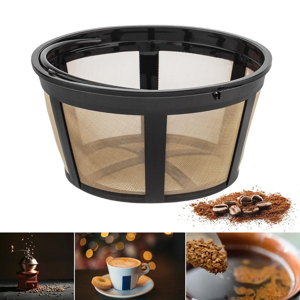 2 Pcs Reusable PP and 304 Stainless Steel Coffee Filter with Brush and Scoop, 4-6 Cups Washable Strainer