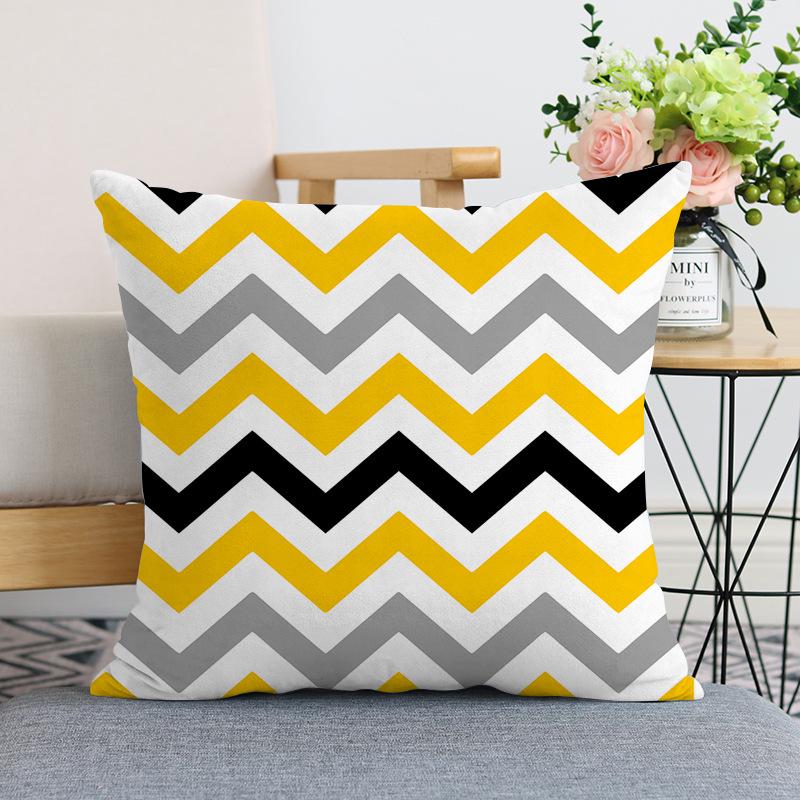 Nordic Modern Yellow Plush Throw Pillow Cover - Single-Sided Print Home Decor Cushion.