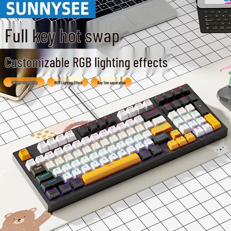 K98 Wired Mechanical Keyboard with Blue/Red/Brown Switches - Detachable Cable for PC, Laptop, Office, Gaming