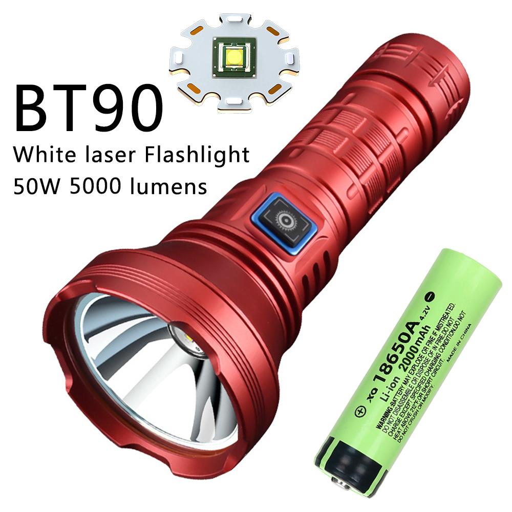 XIWANGFIRE BT90 5000lm LED Torch 50W Powerful Strong Light Long Range Flashlight USB C Rechargeable 18650/26650 Charging Torch