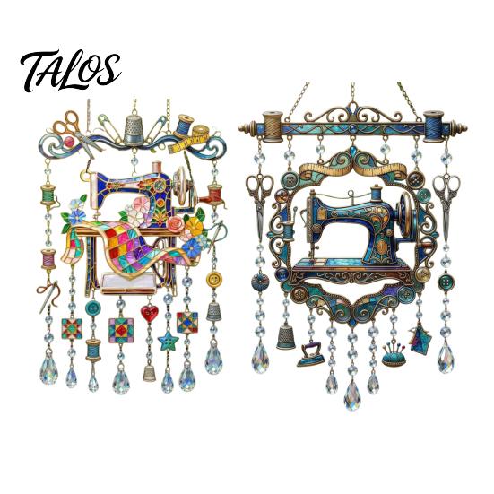 French Country Window Pendant Vintage Sewing Machine Crystal Wind Chime, Acrylic Outdoor Hanging Suncatcher, Unique Garden Chime Colorful Pendants for