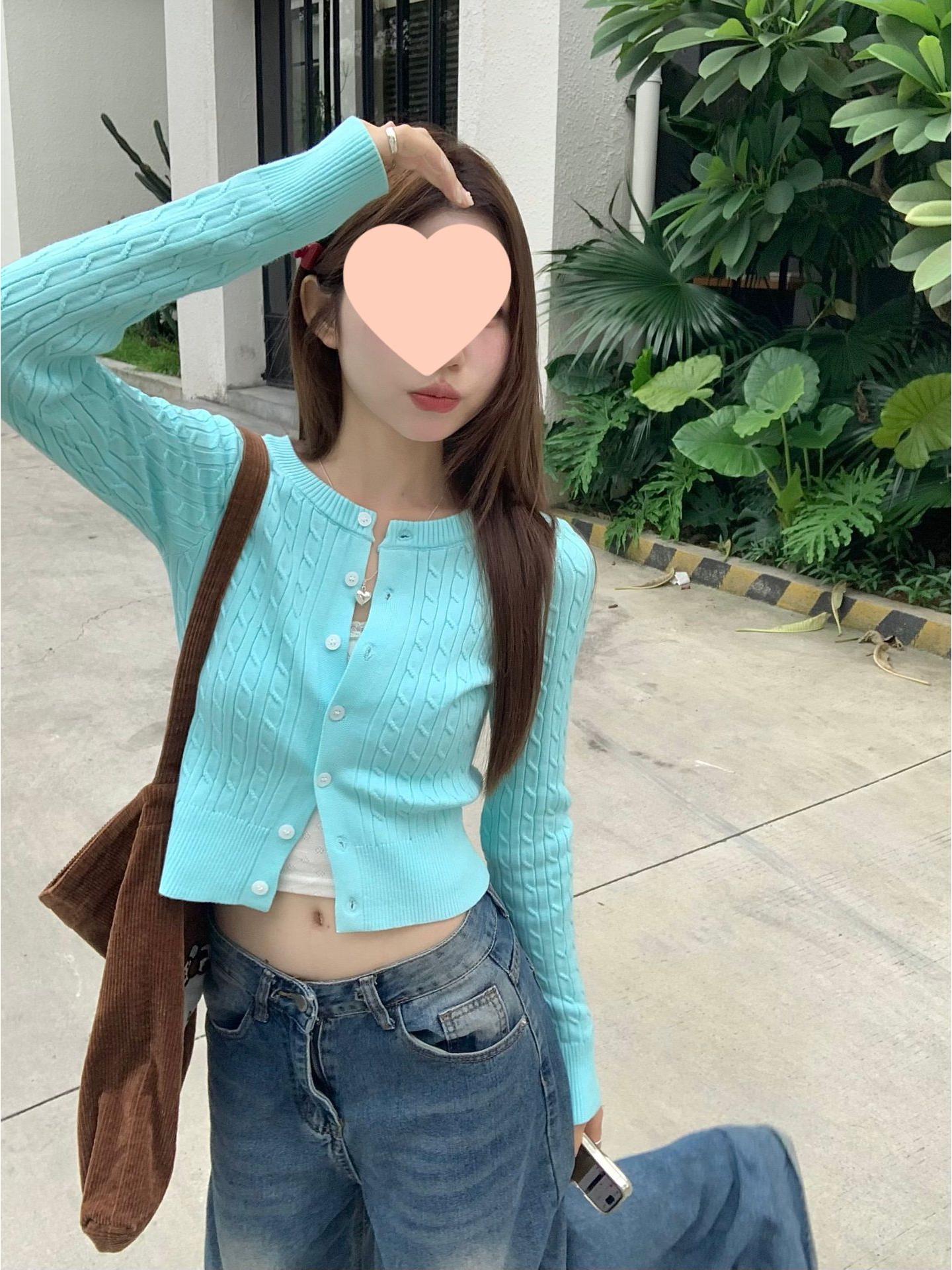 

Korean Style Red Round Neck Knit Cardigan Sweater for Women - Petite Versatile Spring & Autumn Top One Size синій