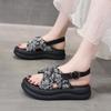 Fashion Thick Soled Sandals for Women Shoe 2024 Summer New Rome Broadband Cross Ankle Buckle Sexy Open Toe Printing Beach Sandal
