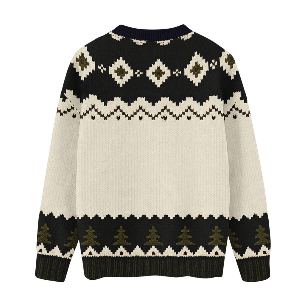 Maglione da donna casual elegante a maniche lunghe con scollo a V e stampa geometrica