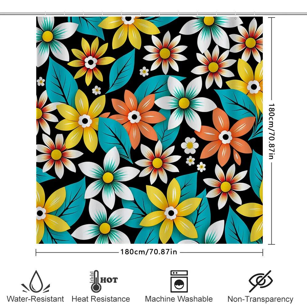 Vibrant Floral Shower Curtain Bold Beautiful Bathroom Decor In Black, White, Yellow, Blue, And Orange For Home Or Hotel Use