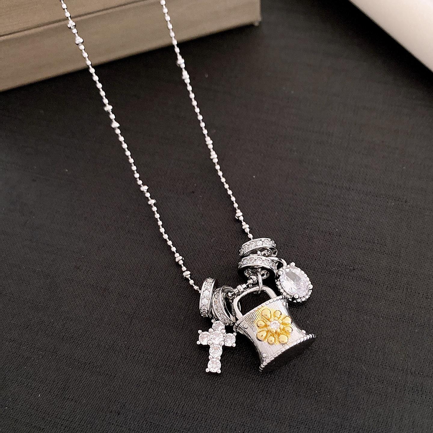 French cold wind zircon cross fringed necklace women s design sweater chain necklace