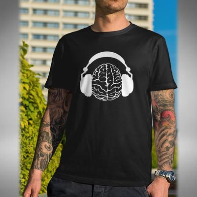 DJ T-Shirt Herren Gehirn Kopfhörer Lustig DJ Musikliebhaber House Dance Small bis 5XL