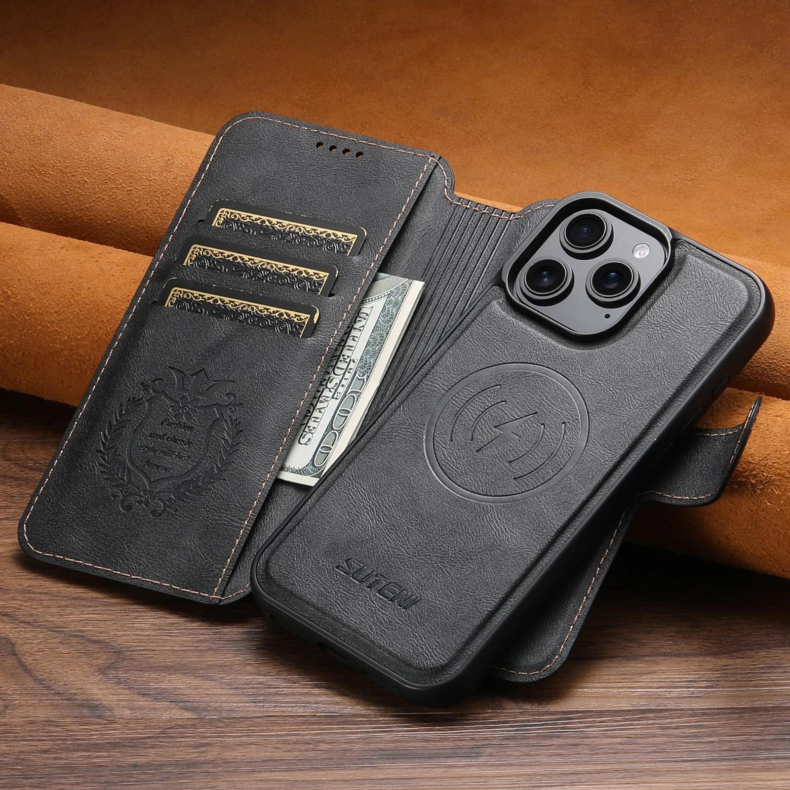 

PU Leather Wireless Charging Card Holder Stand Wallet Magnetic Flip Cover Phone Case For iPhone 16 Pro Max 15 Plus 14 13 For iPhone 16 чорний