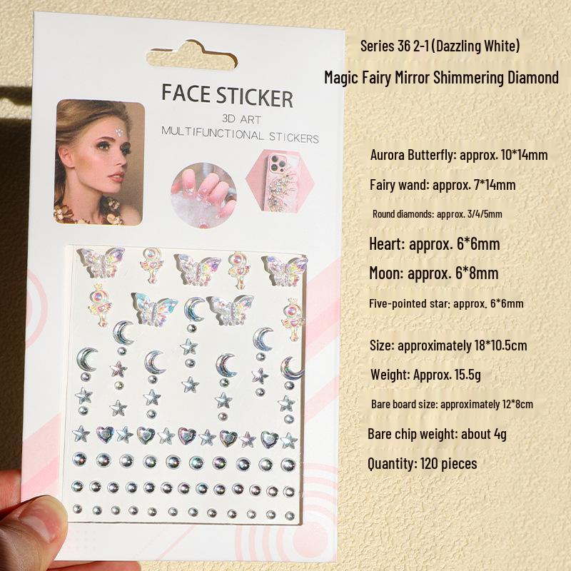 3D Butterfly & Star Face Sticker Set with Rhinestones & Pearls for Kids
