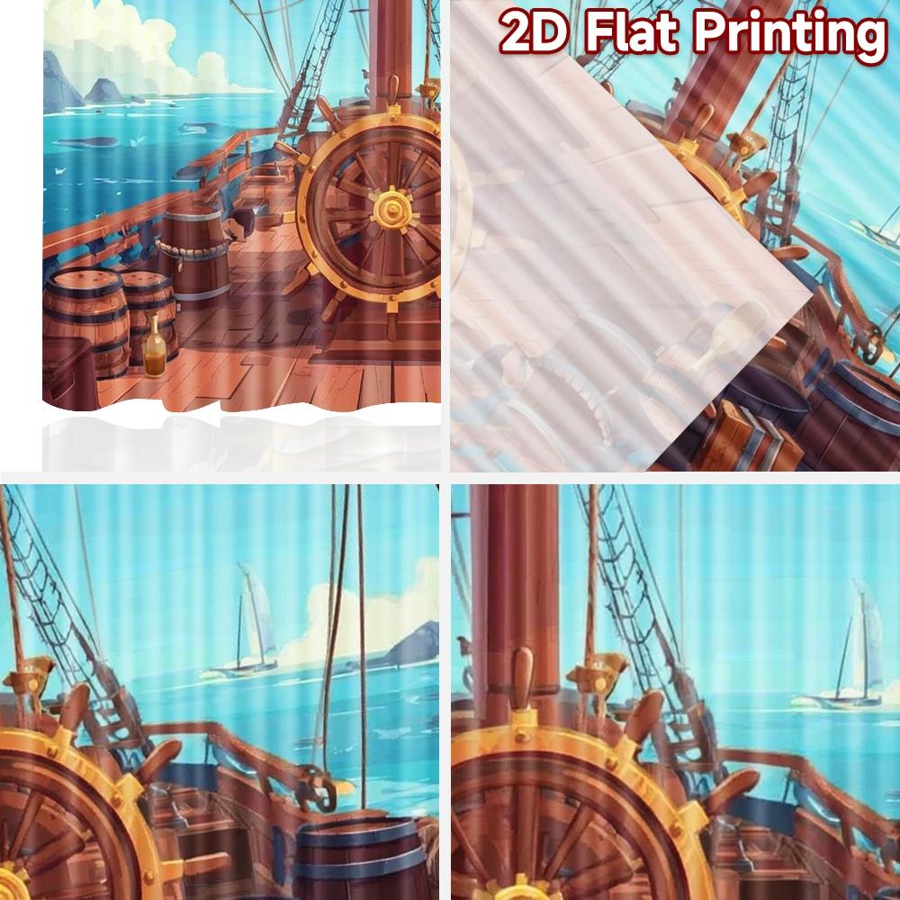 2D Flat Printing 2pcs Curtain Party Window Curtains Sailing Ship Deck Digital Printed Polyester Drapes Birthday Party for Living