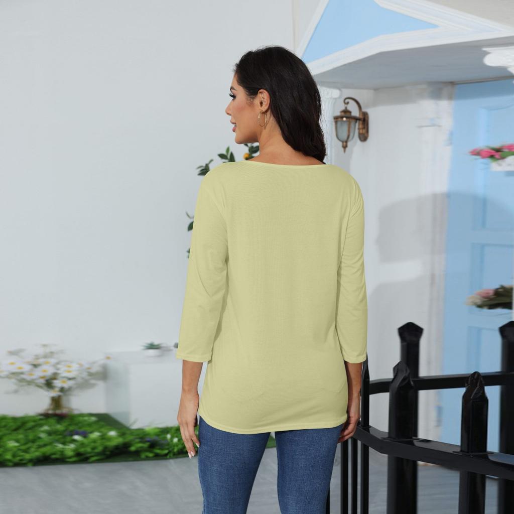 Women Cute Print Tees Blouses Casual Plus Size Basic Tops Pullover For 3/4 Sleeve Shirts
