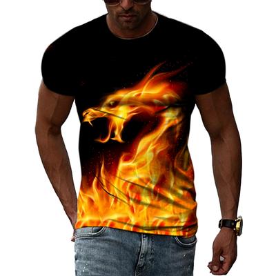 Summer Fashion Creative Image Men's T-shirt Print Personalized Flame Fire-breathing Dragon Blue Fire Round Neck Short Sleeve Top