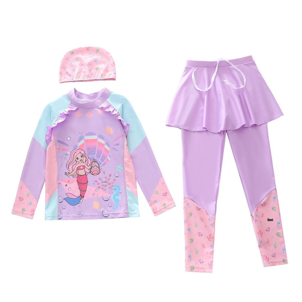 New Girls' Long Sleeve Two-Piece Swimsuit for Toddlers and Kids with CPC Certification