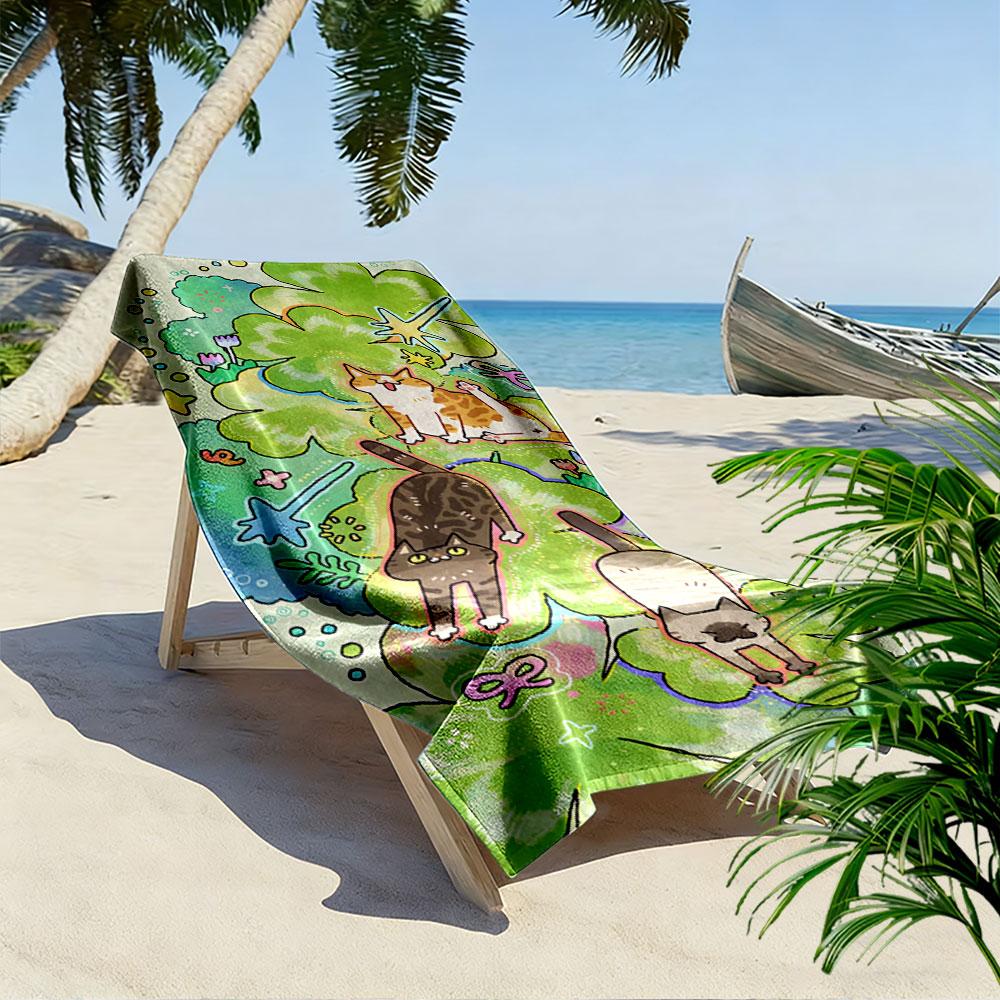 Playful Cats and Clover Design A Must-have Beach Towel for Beach Travel