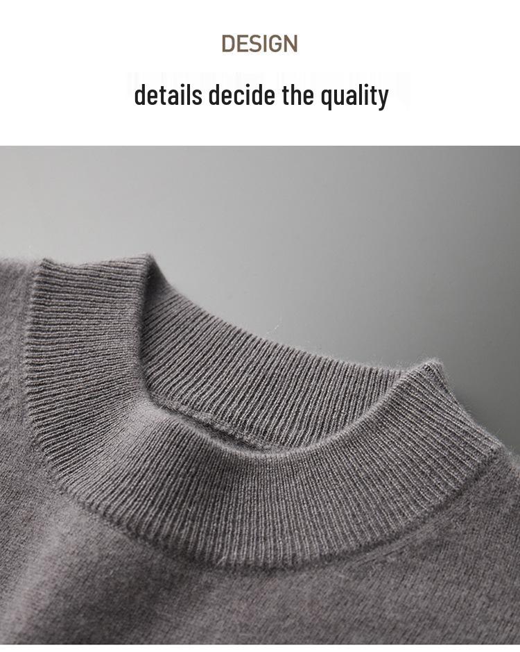Men's Seamless Cashmere Sweater, Half-High Collar, Solid Color, Loose Fit, Plus Size, Ideal for Middle-Aged, Autumn/Winter Base Layer.