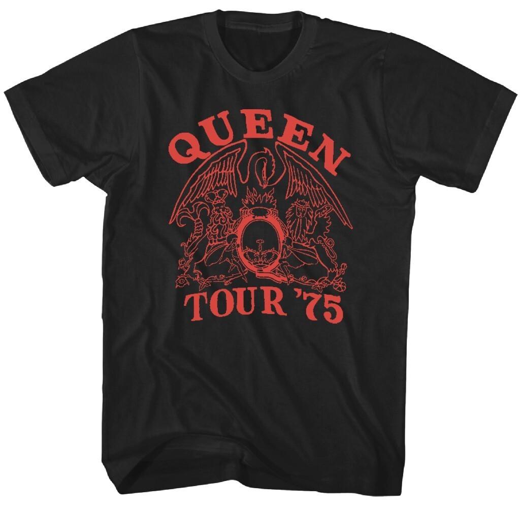 

26 Queen Тур 1975 Красный Принт Футболка Мужская Лицензированная Рок-н-ролл Музыкальная Группа Футболка Черная Унисекс Футболка XXL