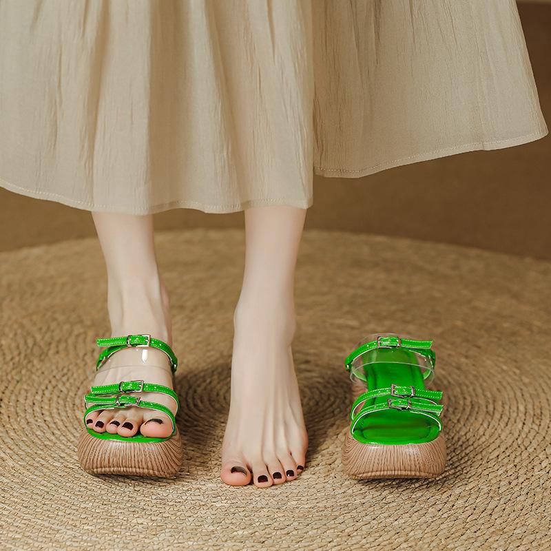 Thick-soled Heightening Roman Sandals for Women's New Summer Outer Wear, One-word with Wedged Muffin, One-pedal Retro Cool Slippers